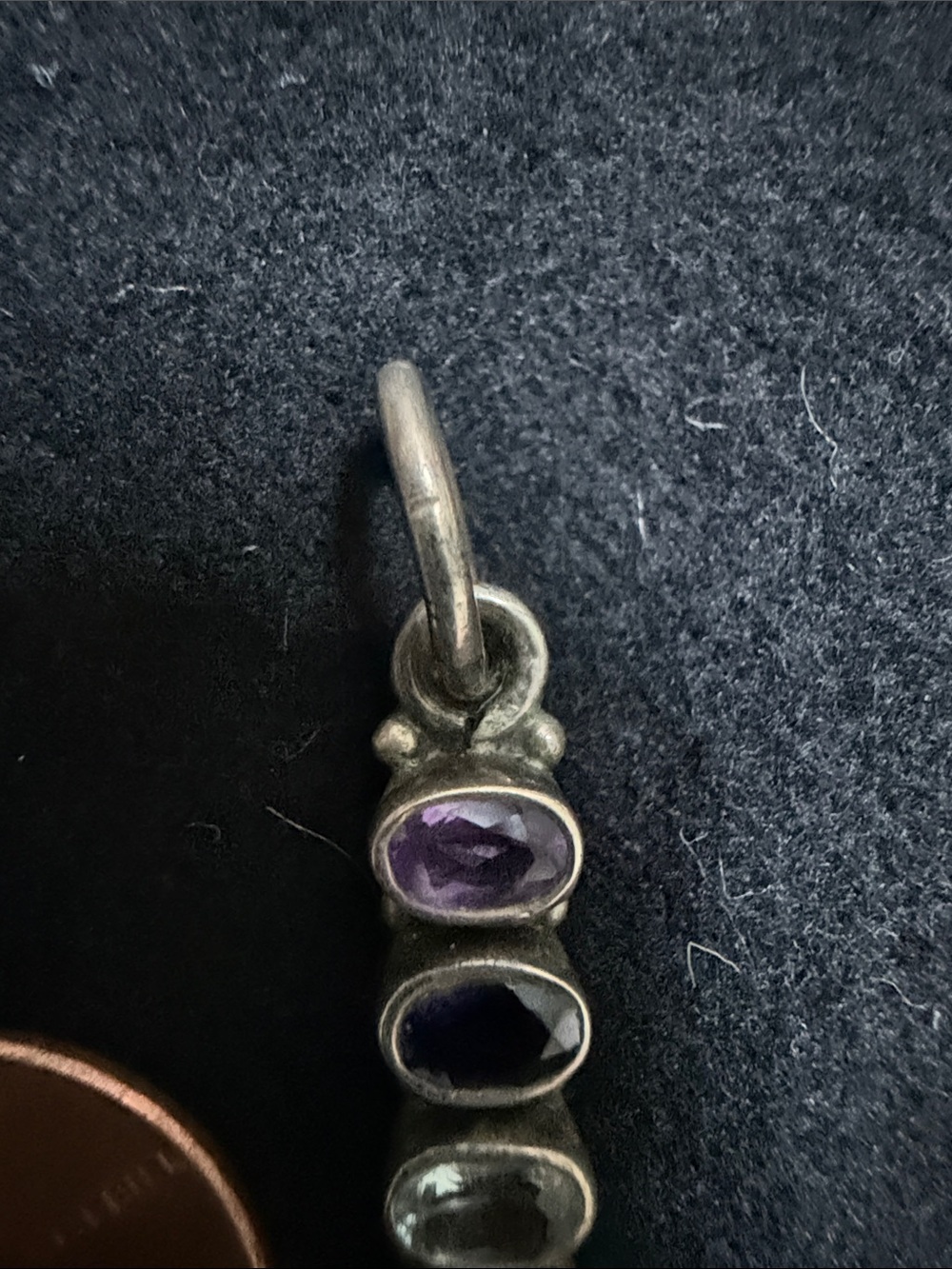 Source Unknown Sterling Multi-Color Gem Bar Pendant with Pearl - Picture 3 of 11